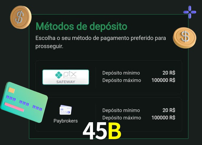 O cassino 45B oferece uma grande variedade de métodos de pagamento